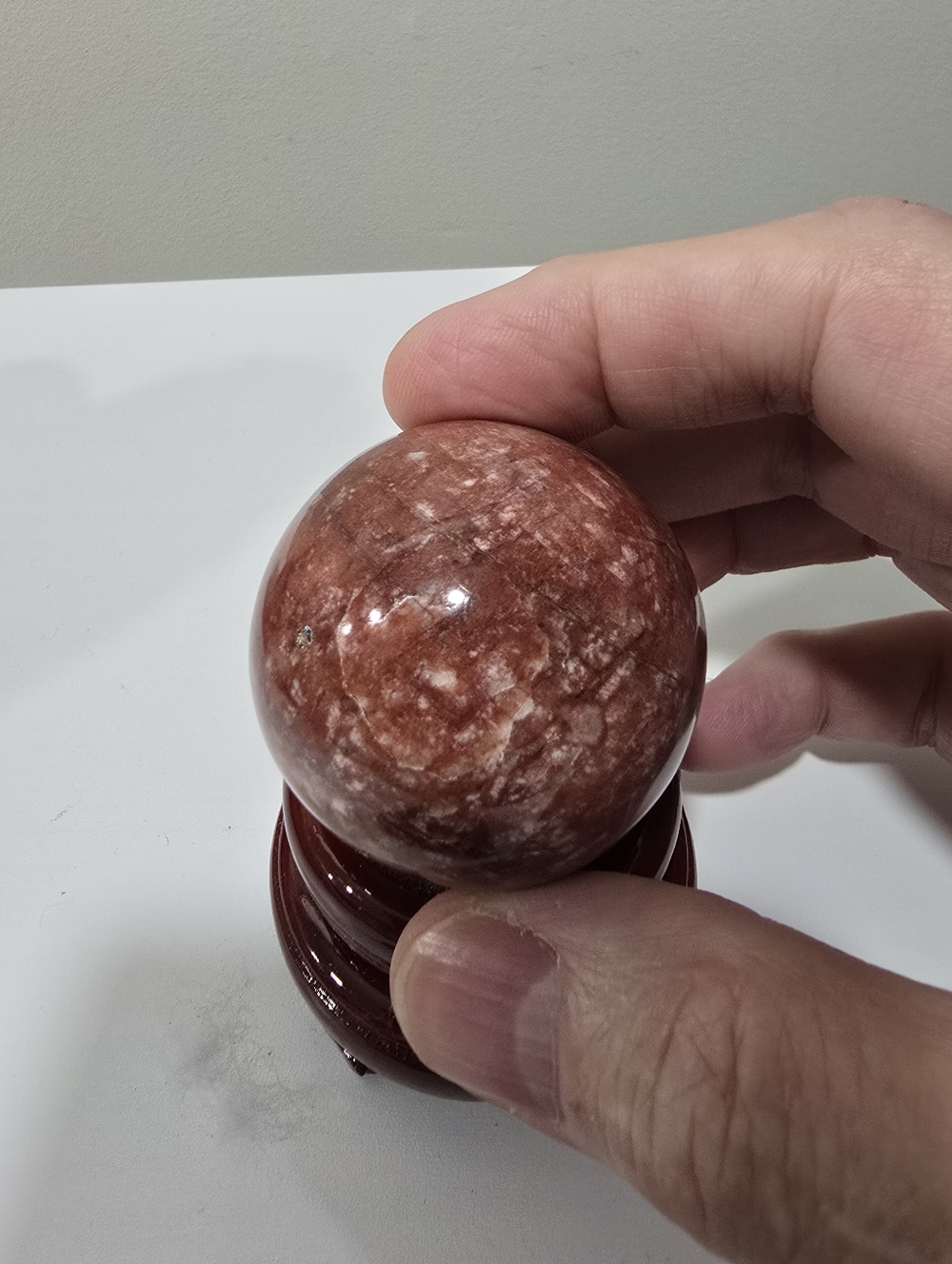 Red Amazonite Crystal Sphere aka: Ferruginous Microcline 45 mm